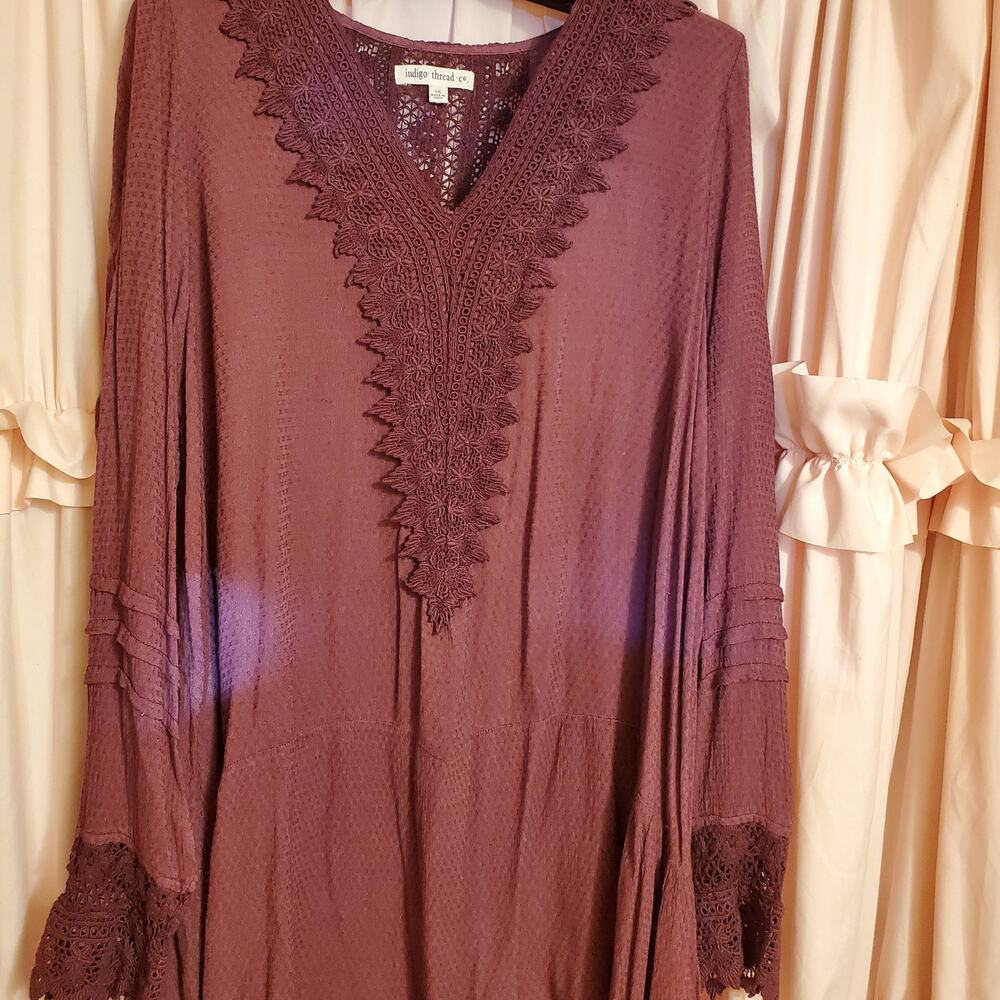 NEW Indigo Thread Cotton Crochet Lace Peplum Purple Eggplant Tunic 1X